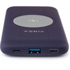 Зовнішній акумулятор (Power Bank) Vinga 10000 mAh Wireless QC3.0 PD soft touch purple